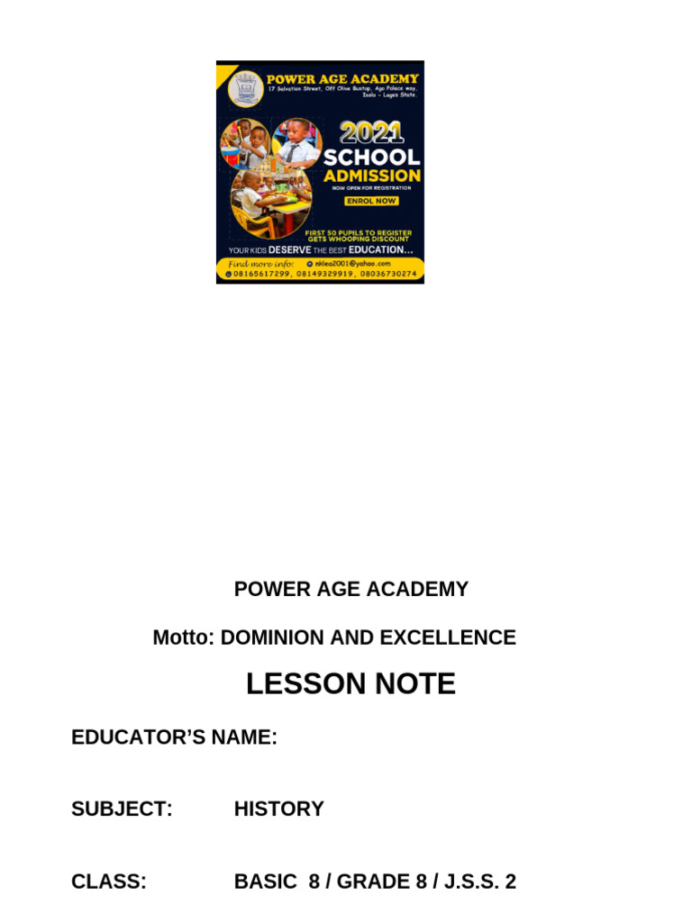 JSS2 History: Third Term Lesson Notes | PDF | West Africa | Africa