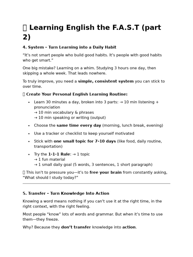 Daily English Learning Routine Guide | PDF | English Language | Linguistics