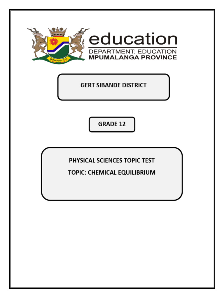 Grade 12 Chemical Equilibrium Test 2023 | PDF | Chemical Equilibrium ...