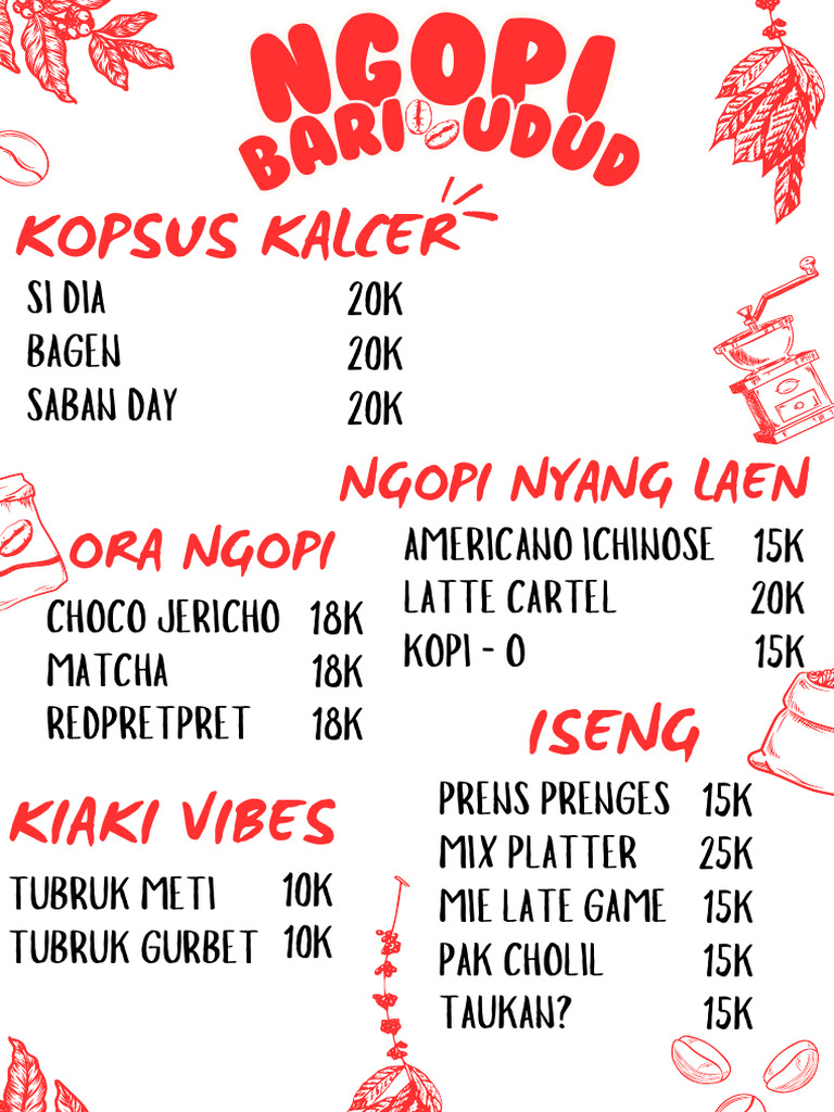 Menu Bari Udud Kopi | PDF
