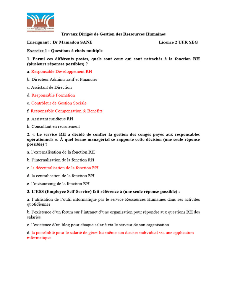 Exercices Corrigés en Gestion RH | PDF | Gestion des ressources ...