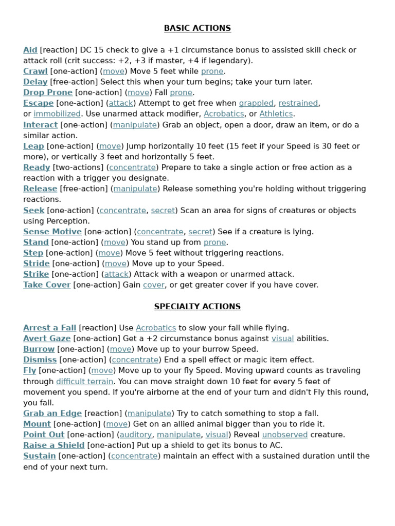 Pathfinder 2E Basic Actions Guide | PDF | Perception