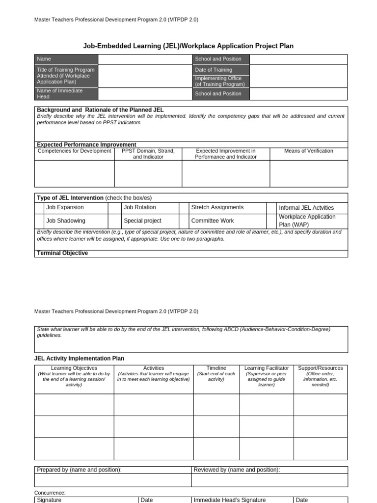 JEL Plan Template | PDF | Learning | Behavior Modification