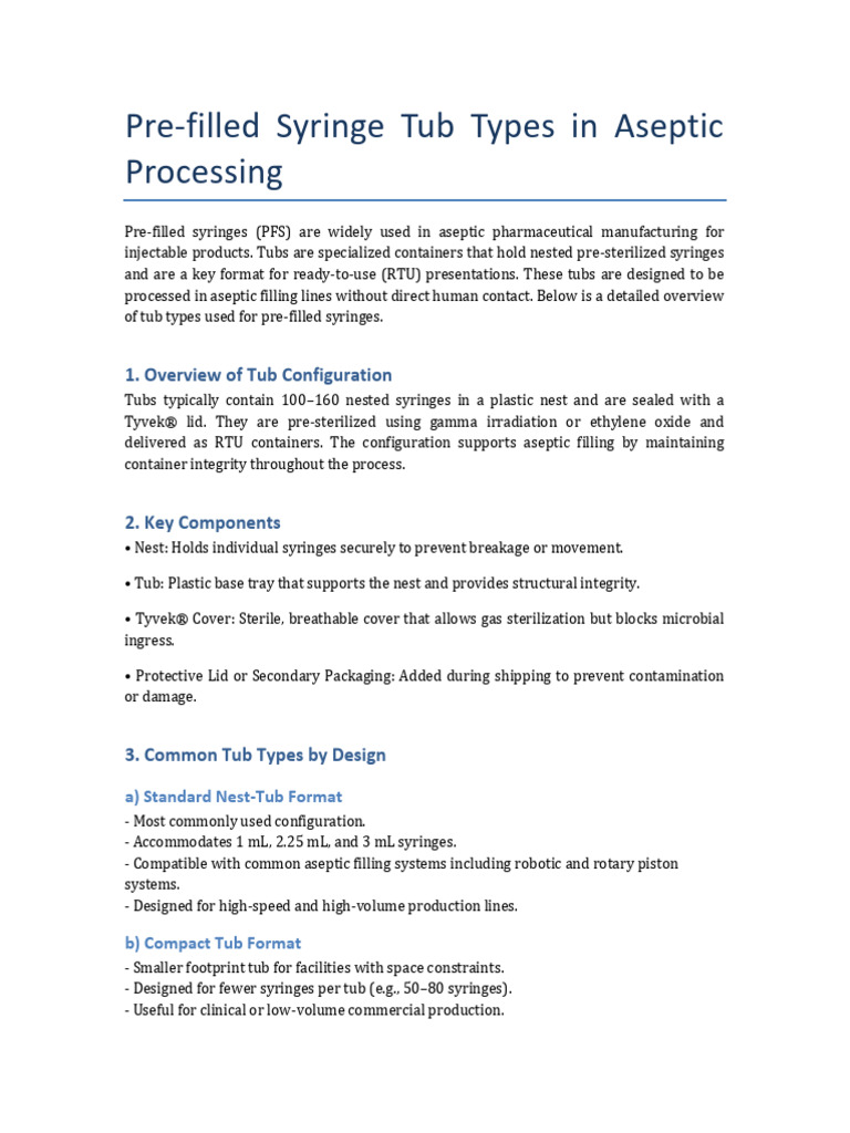 Pre-filled Syringe Tub Types Overview | PDF