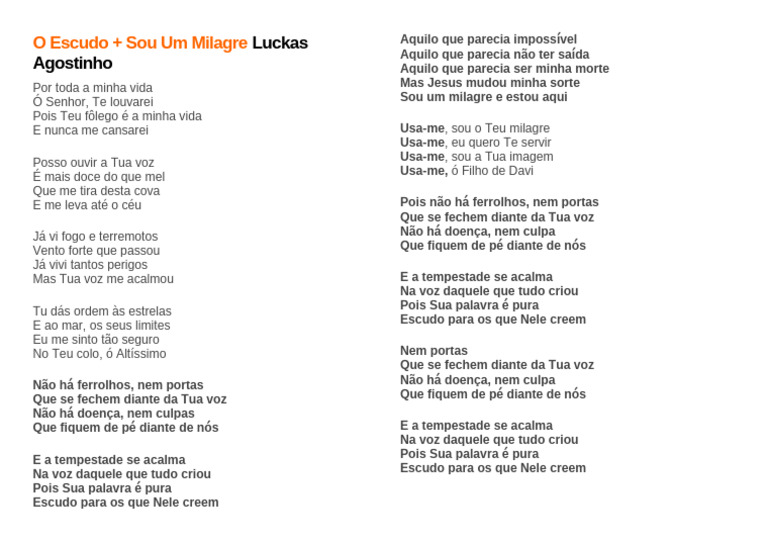 Escudo: Sou Um Milagre - Letra | PDF