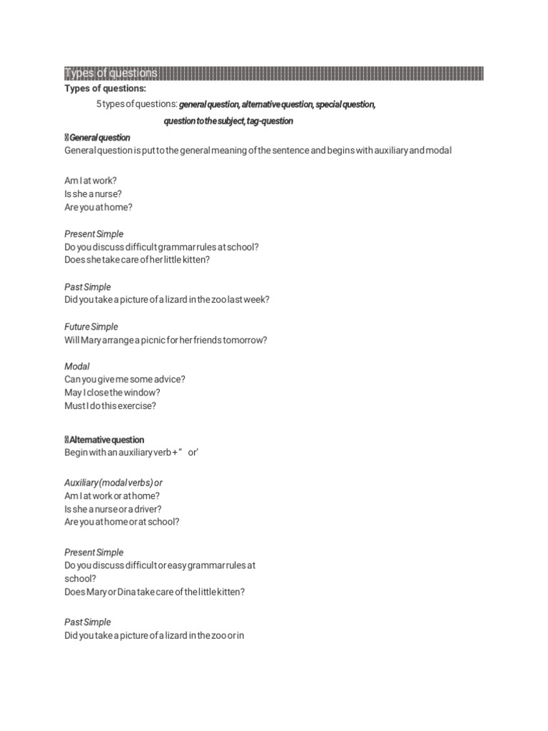 Types of Questions | PDF | Language Mechanics | Interpretation (Philosophy)