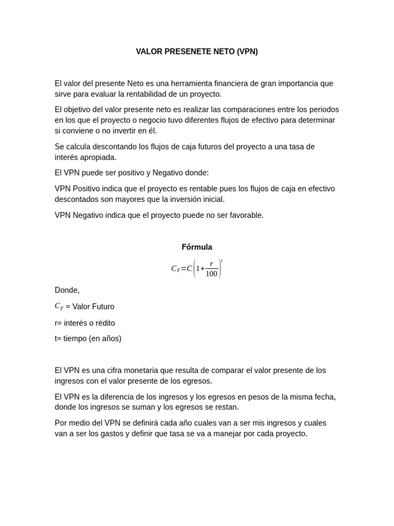 VALOR PRESENTE NETO Tarea 3 | PDF | Valor presente neto | Flujo de efectivo