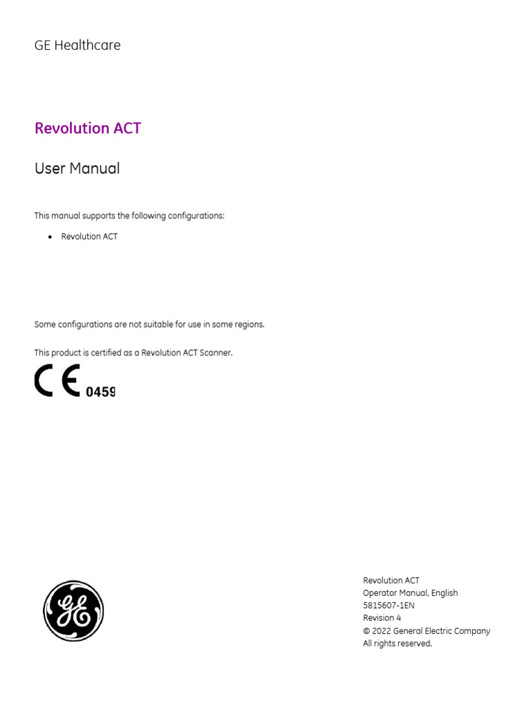 Revolution ACT Scanner User Manual | PDF | Ct Scan | Vacuum Tube