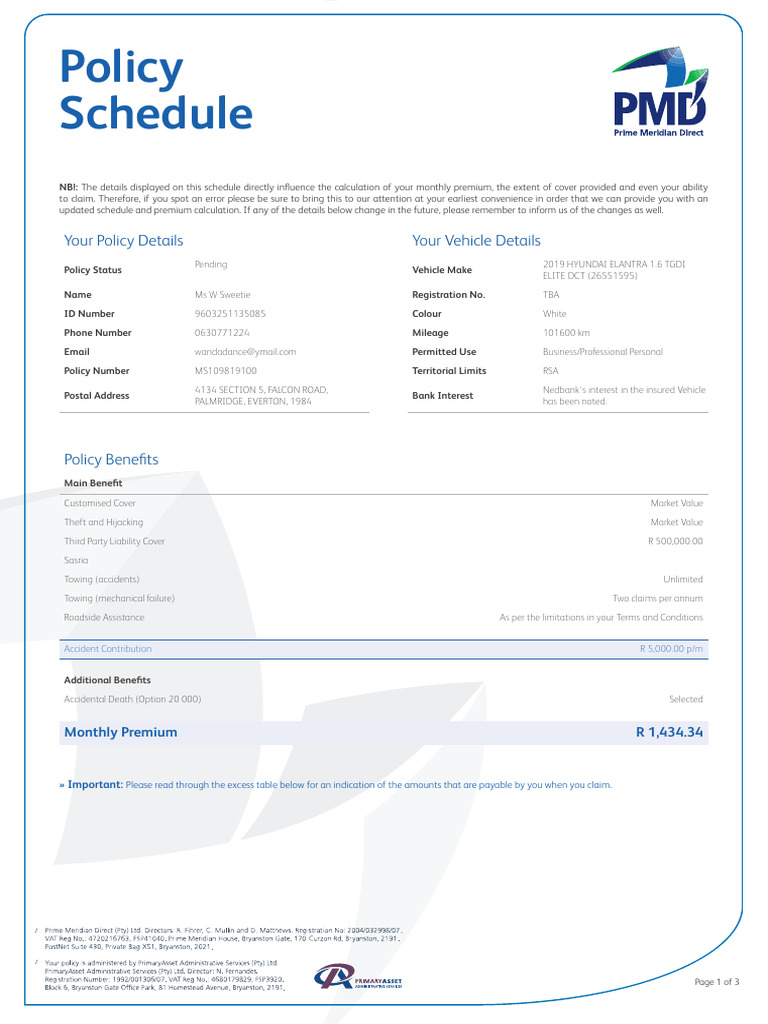 Vehicle Insurance Policy Schedule | PDF | Insurance | Banks