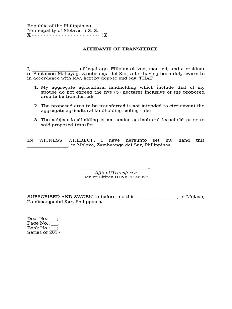 Affidavit of Transferee for Land Transfer | PDF