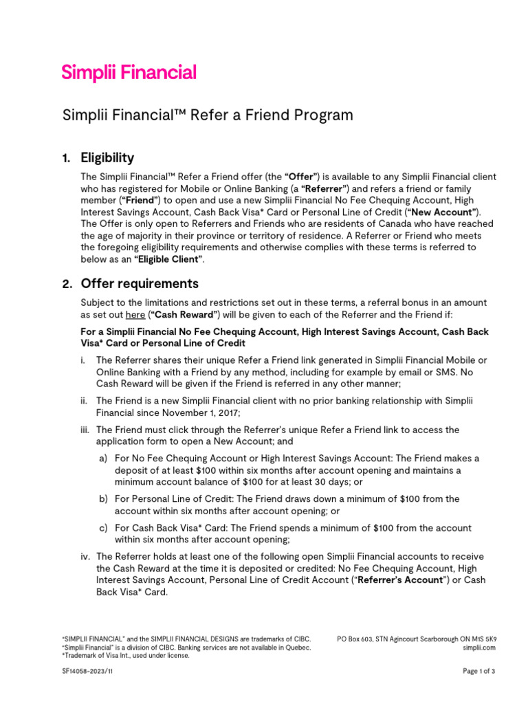 Simplii Financial Refer a Friend Program | PDF | Credit Card | Line Of ...