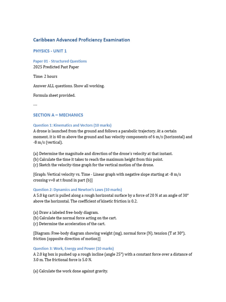 2025 CAPE Physics Unit 1 Past Paper | PDF | Gases | Force