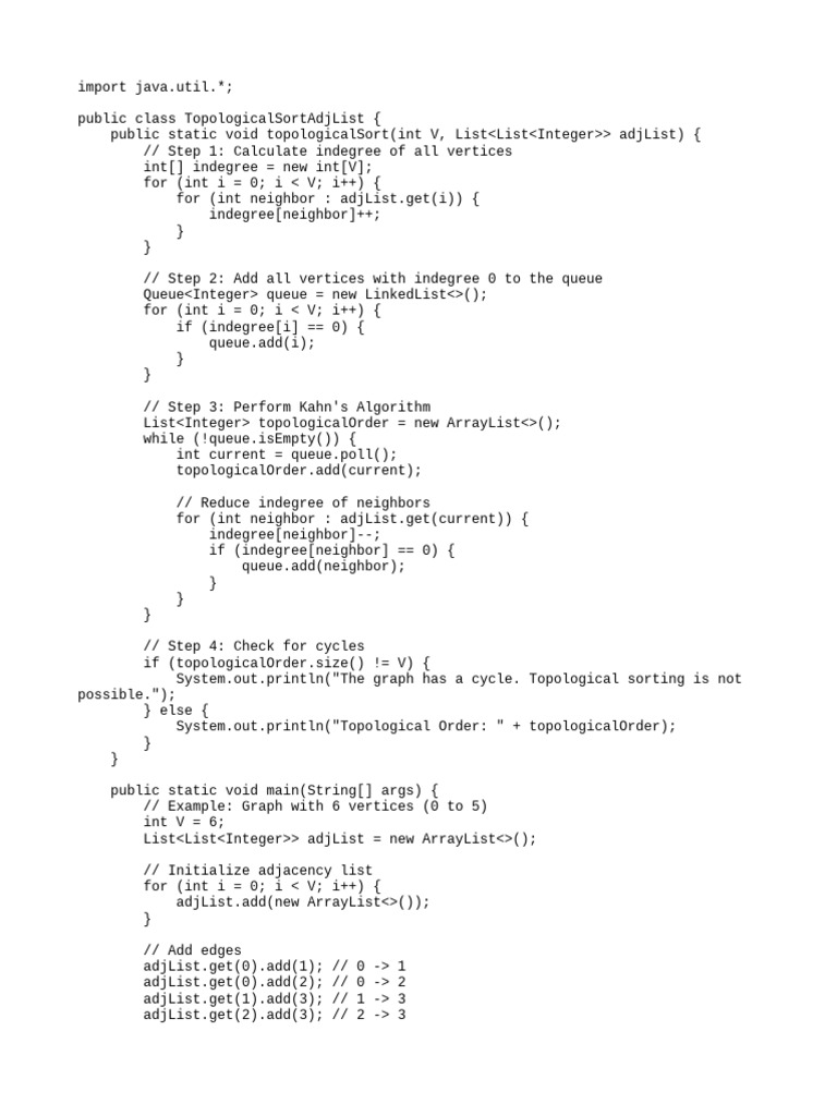 Topological Sort Using List | PDF