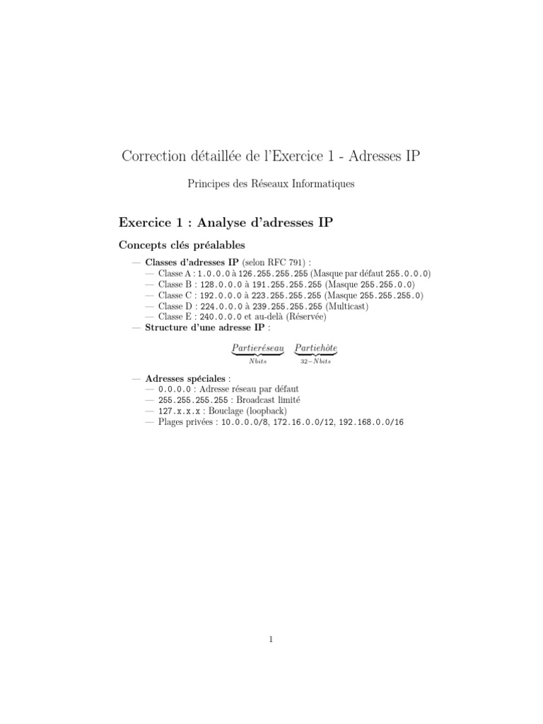 Analyse et gestion des adresses IP | PDF | Réseau informatique ...