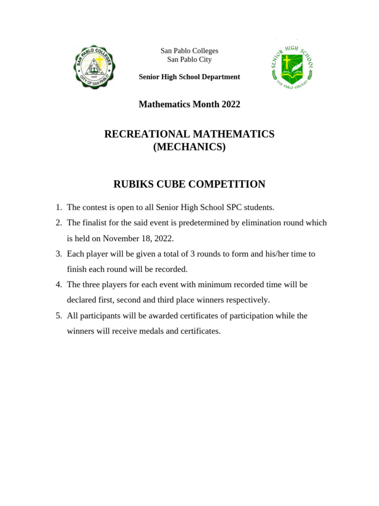 San Pablo Colleges Math Month 2022 Events | PDF