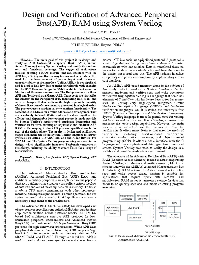 Design and Verification of Advanced Peripheral BusAPB RAM Using System ...