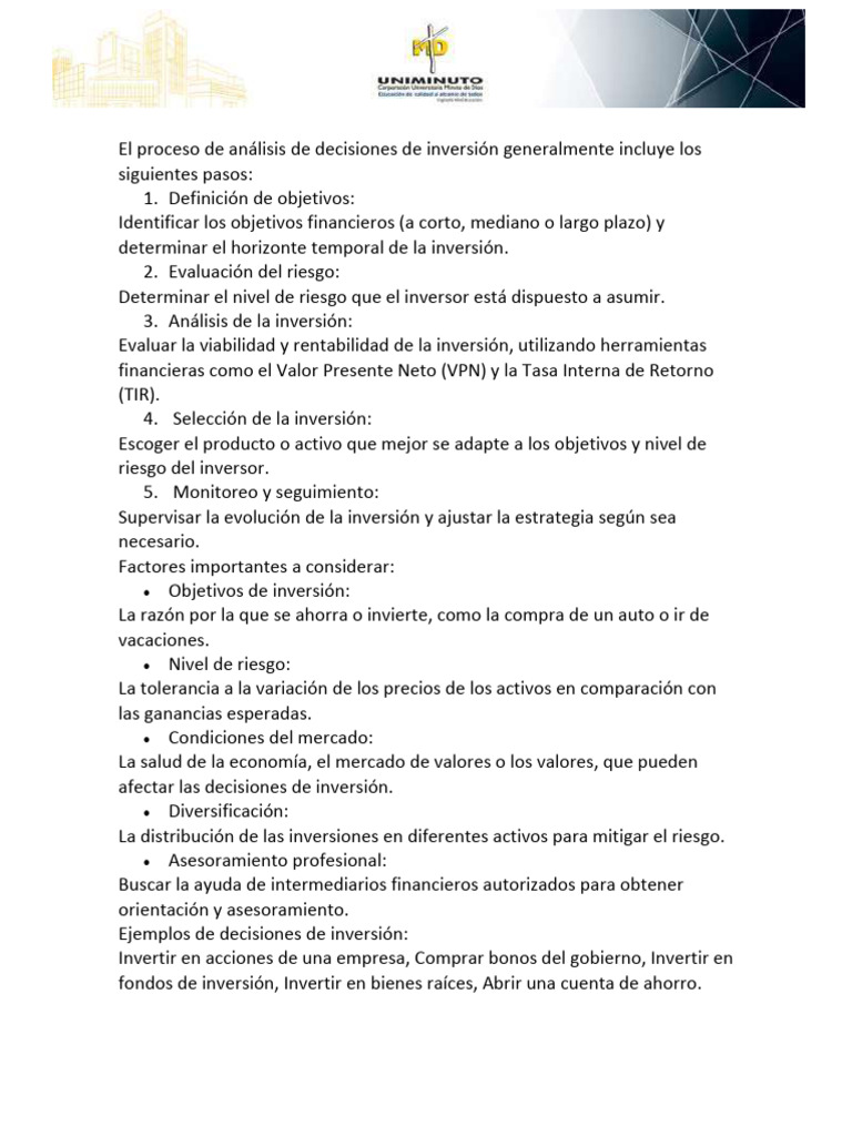 Análisis de Decisiones de Inversión | PDF | Inversiones | Tasa interna ...