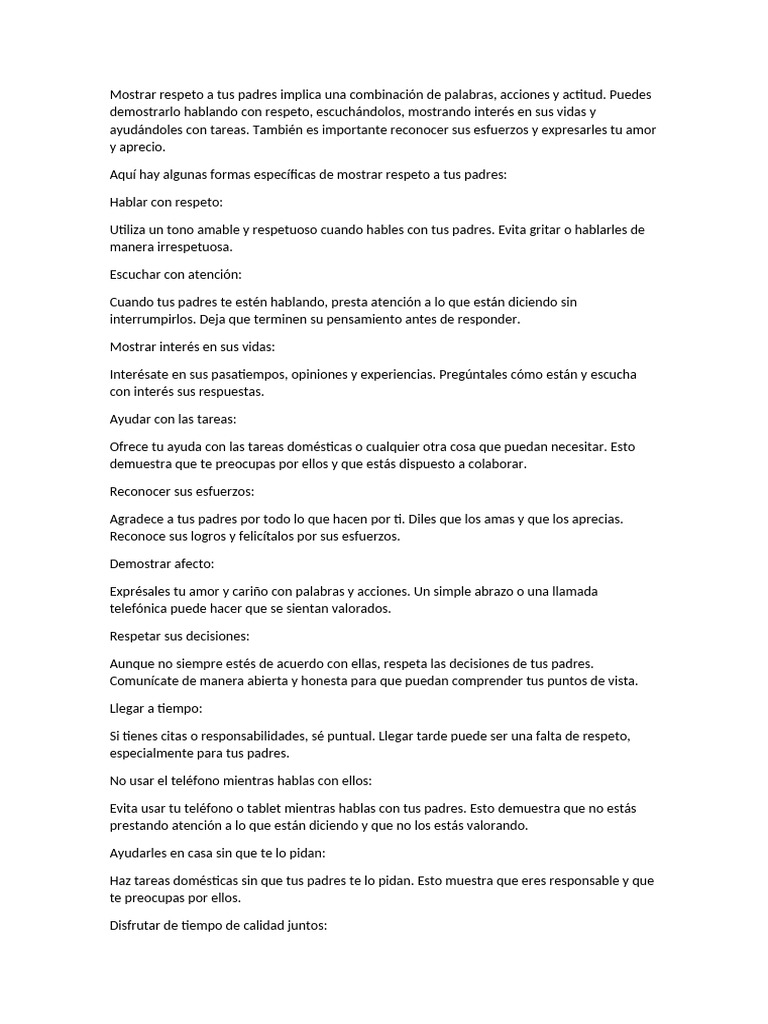 Mostrar Respeto A Tus Padres Implica Una Combinación de Palabras | PDF