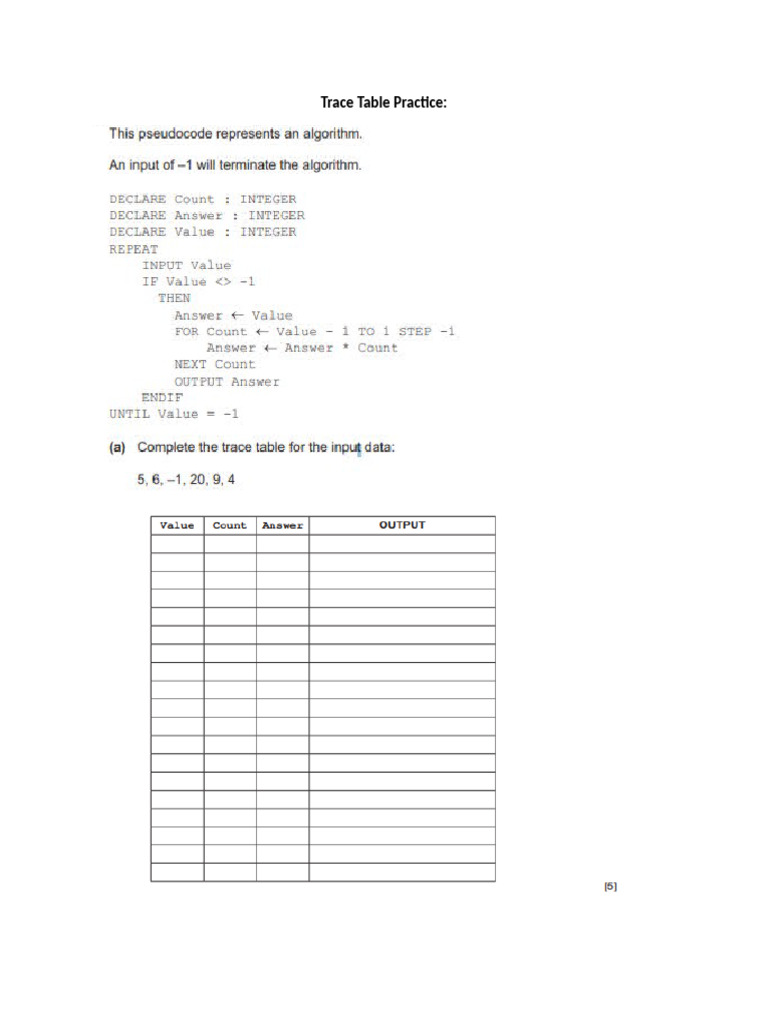 Trace Table Practice | PDF