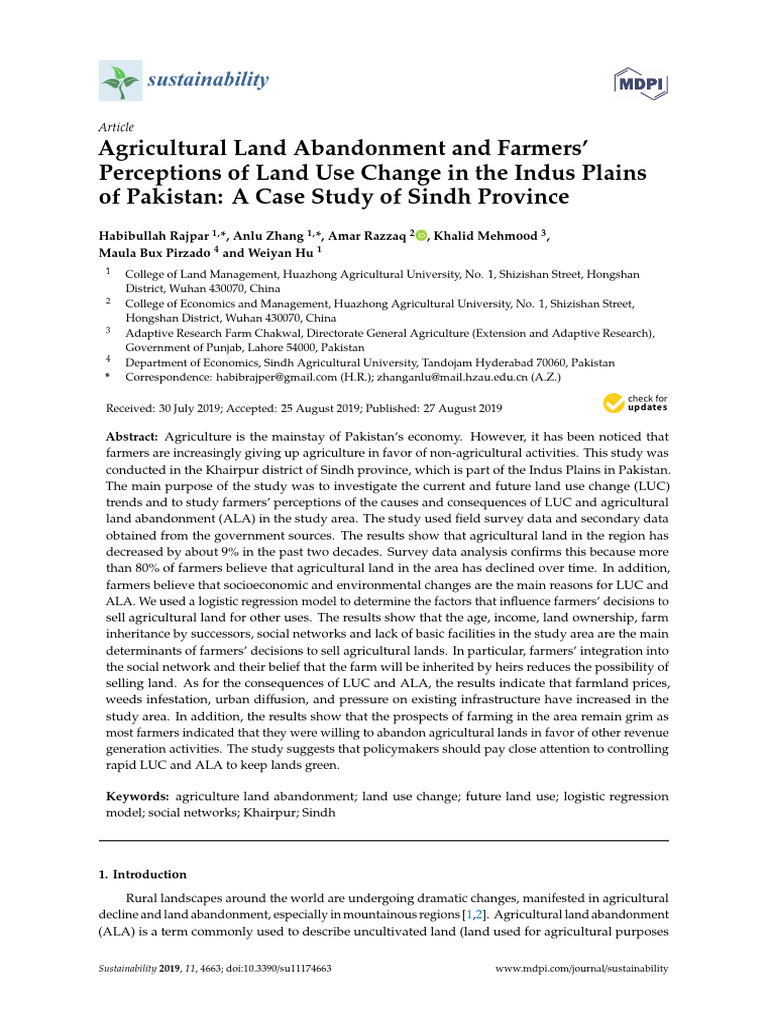 Agricultural Land Abandonment and Farmers' Perceptions of Land Use ...