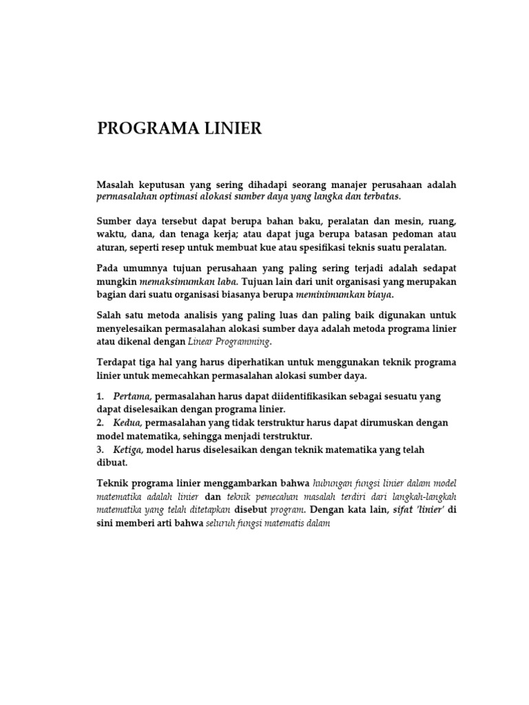 Optimasi Sumber Daya dengan Program Linier | PDF