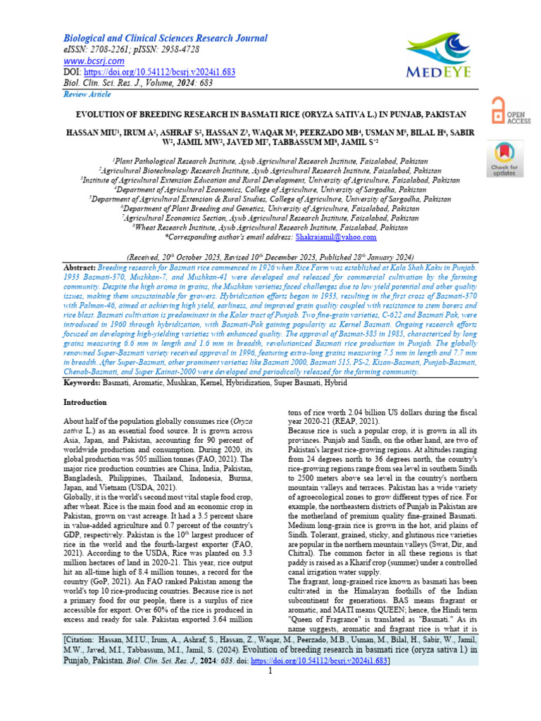 Basmati Rice Breeding Evolution in Punjab | PDF | Rice | Agriculture