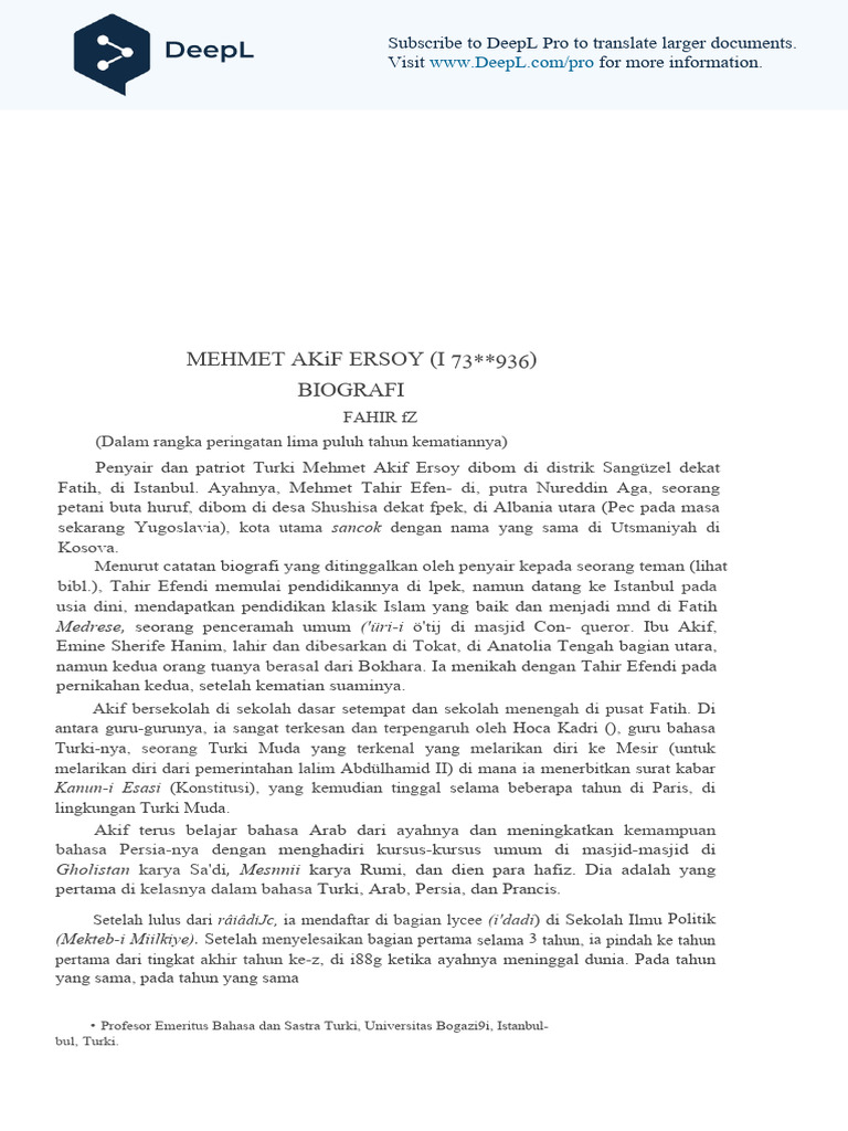 Biografi Penyair Turki Mehmet Akif Ersoy | PDF