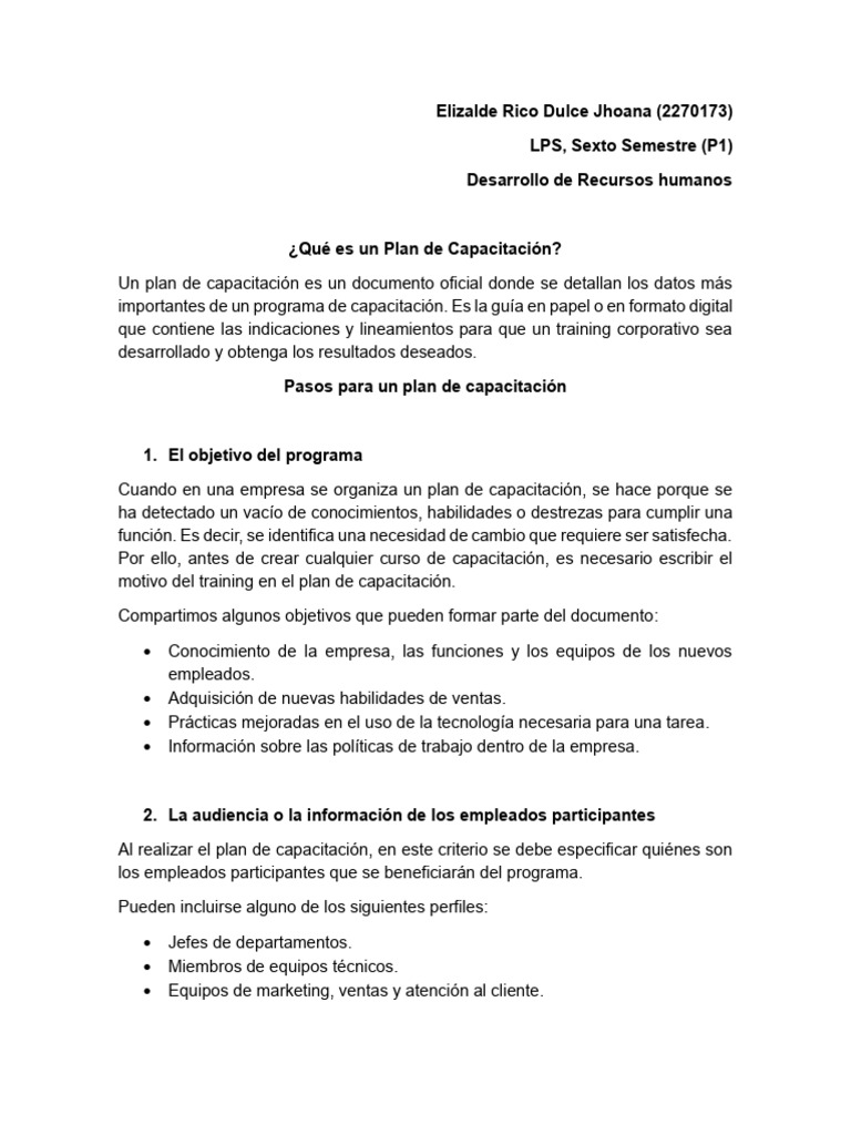 Pasos para un Plan de Capacitación | PDF | Business | Aprendizaje