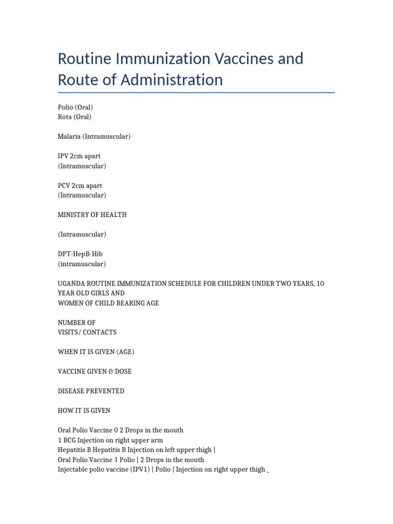 Uganda Immunization Schedule 2023 | PDF | Vaccines | Microbiology