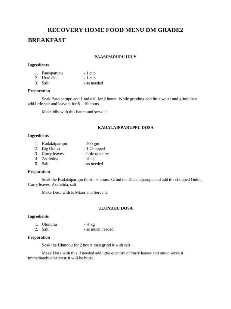 DM Grade 2 Recovery Food Menu | PDF | Curry | Soup
