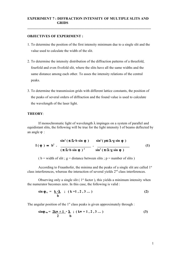 Diffraction Intensity in Multiple Slits | PDF | Diffraction | Wavelength
