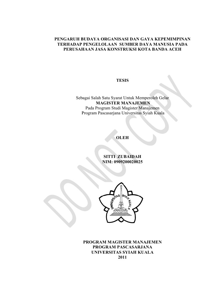 Tesis Msdm Pengaruh Budaya Organisasi Dan Gaya Kepemimpinan Terhadap Pengelolaan Sdm Pada Perusahaan Kontraktor Kota Banda Aceh