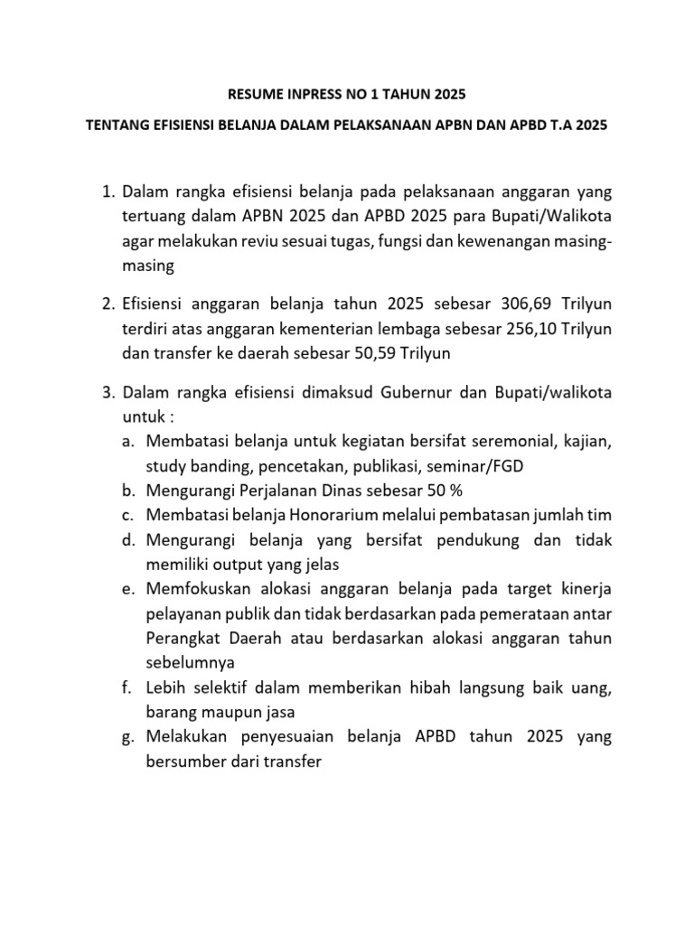 RESUME INPRESS NO 1 TAHUN 2025 | PDF