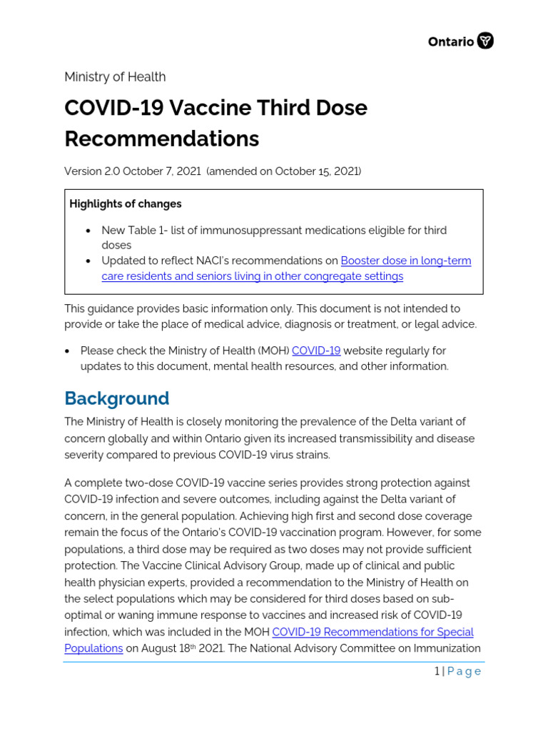 COVID-19 Third Dose Vaccine Guidelines | PDF | Immunodeficiency | Vaccines