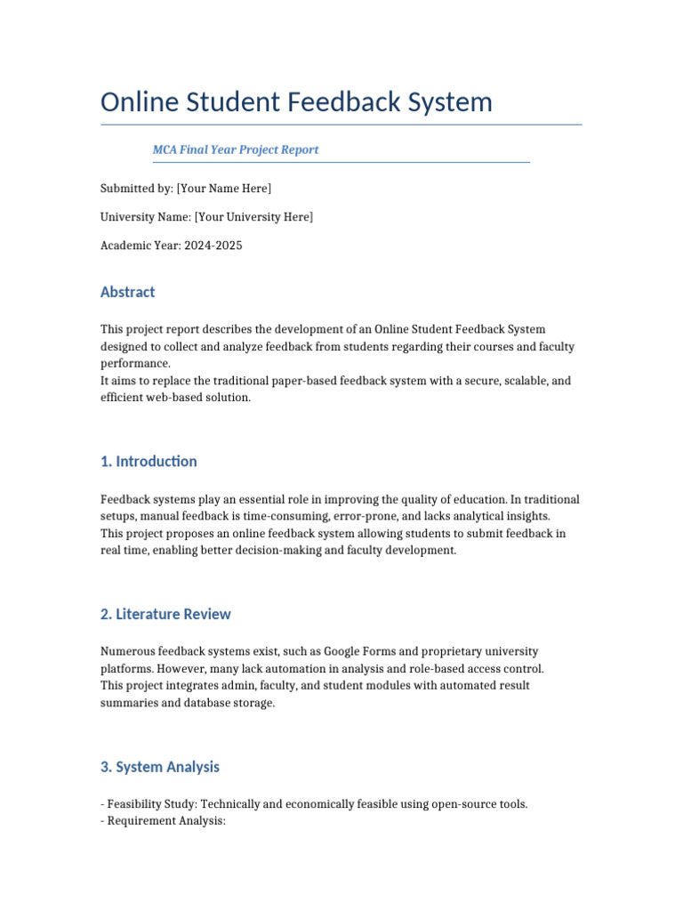 Online Student Feedback System Report | PDF | Databases | System