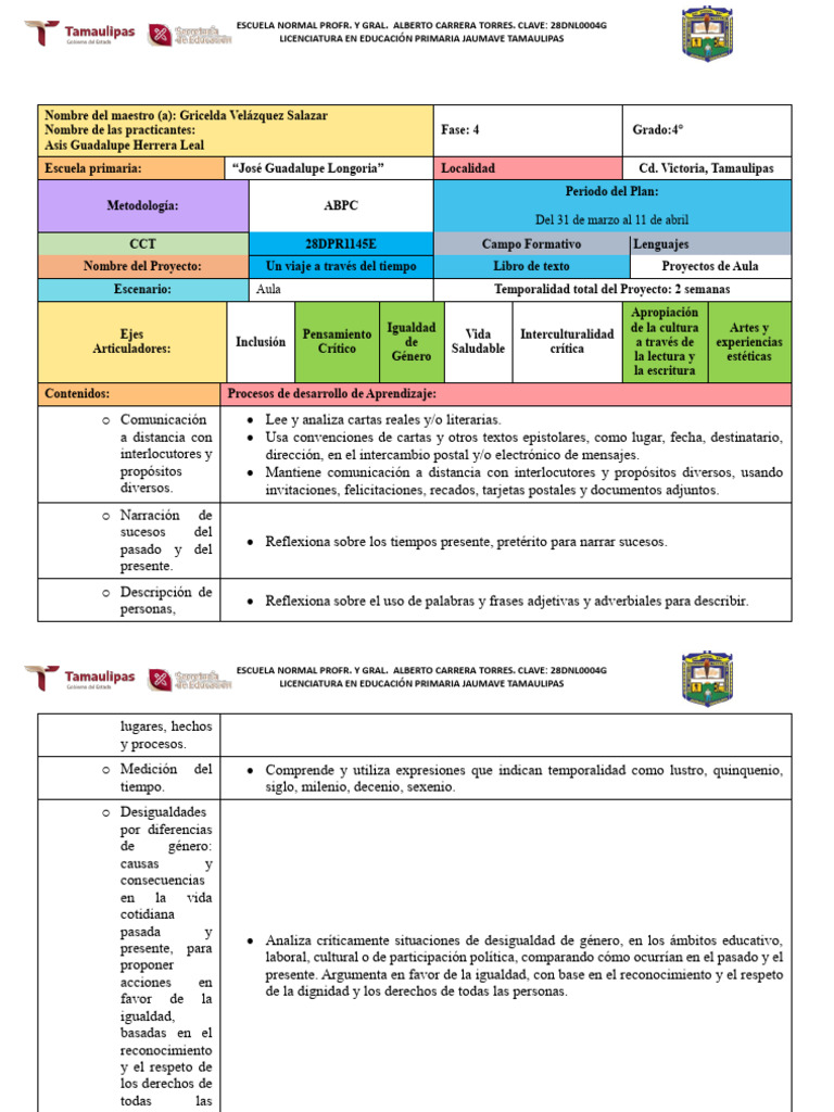 Planeación: Un viaje a través del tiempo | PDF | Educación primaria