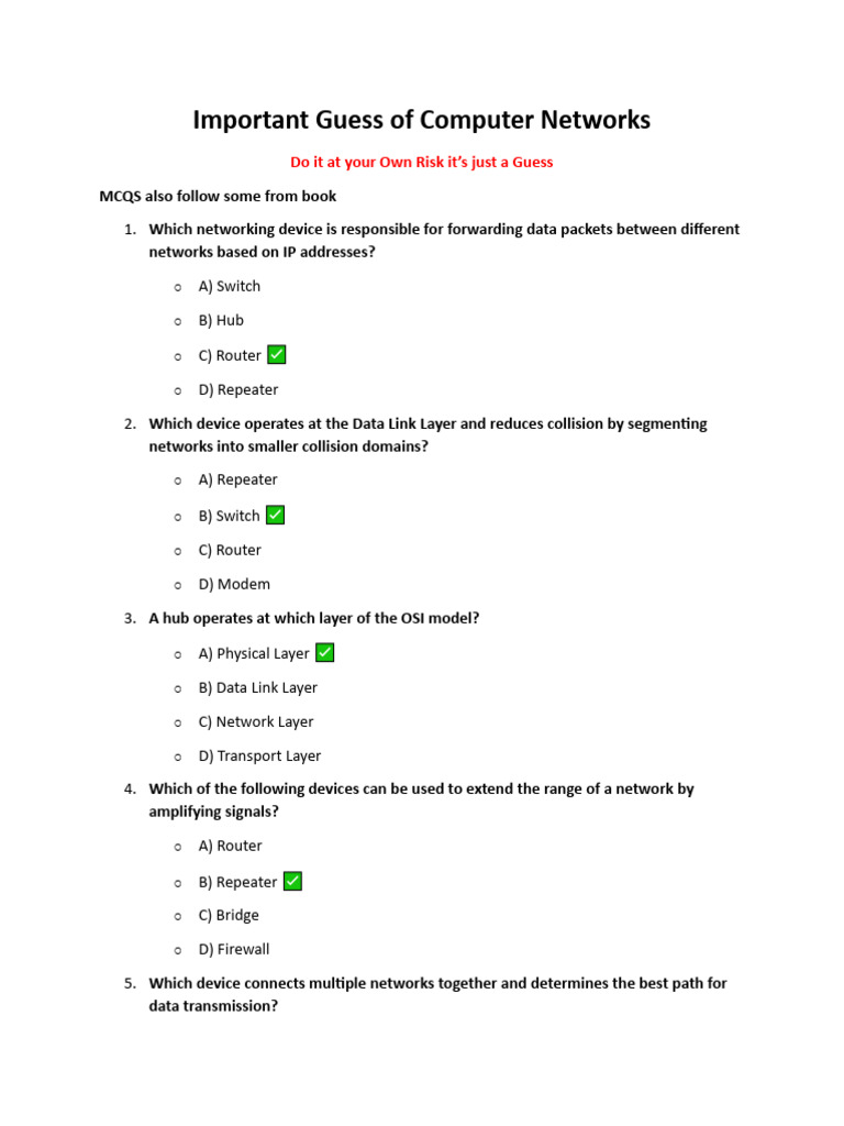 Computer Networks MCQs and Concepts Guide | PDF | Computer Network ...