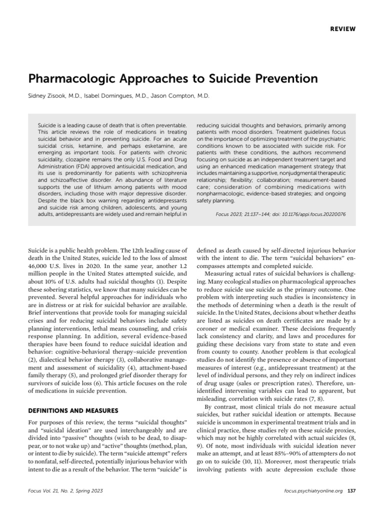 Medications for Suicide Prevention | PDF | Major Depressive Disorder ...