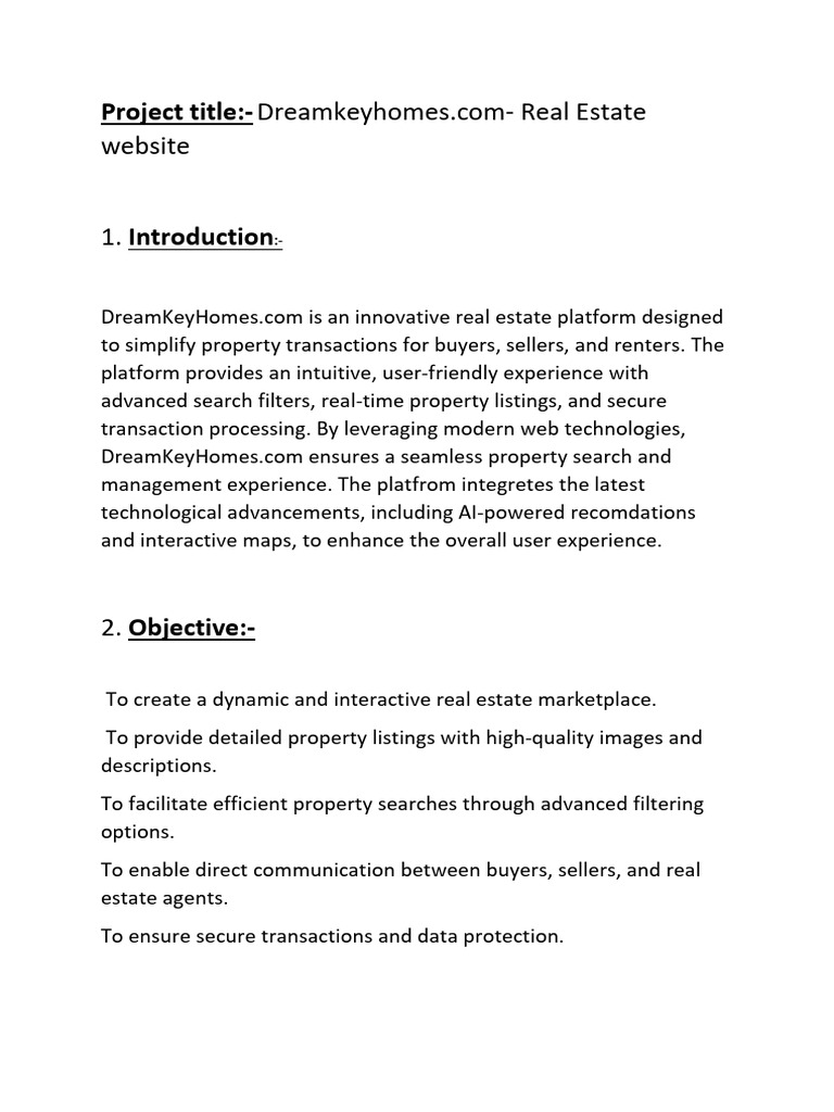 Synopsis For Real Estate Website | PDF | Computing | Information Technology