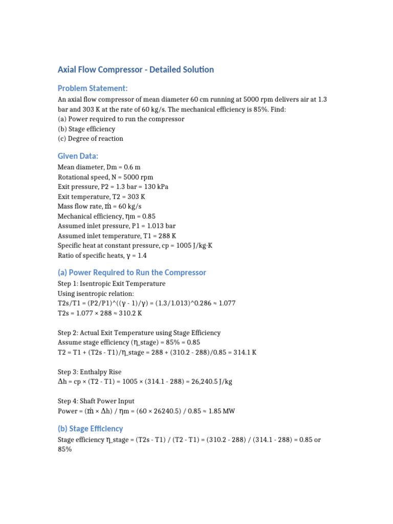 Axial Flow Compressor Detailed Solution | PDF