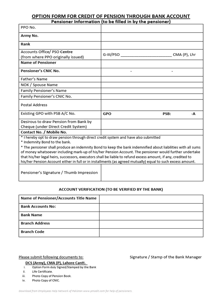 Army Pension Option Form Download | PDF