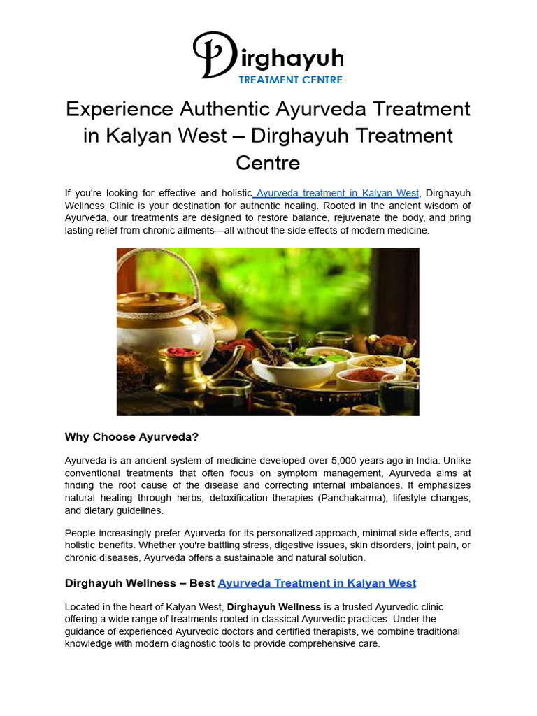 Experience The Authentic Ayurveda Treatment in Kalyan West - Dirghayuh ...