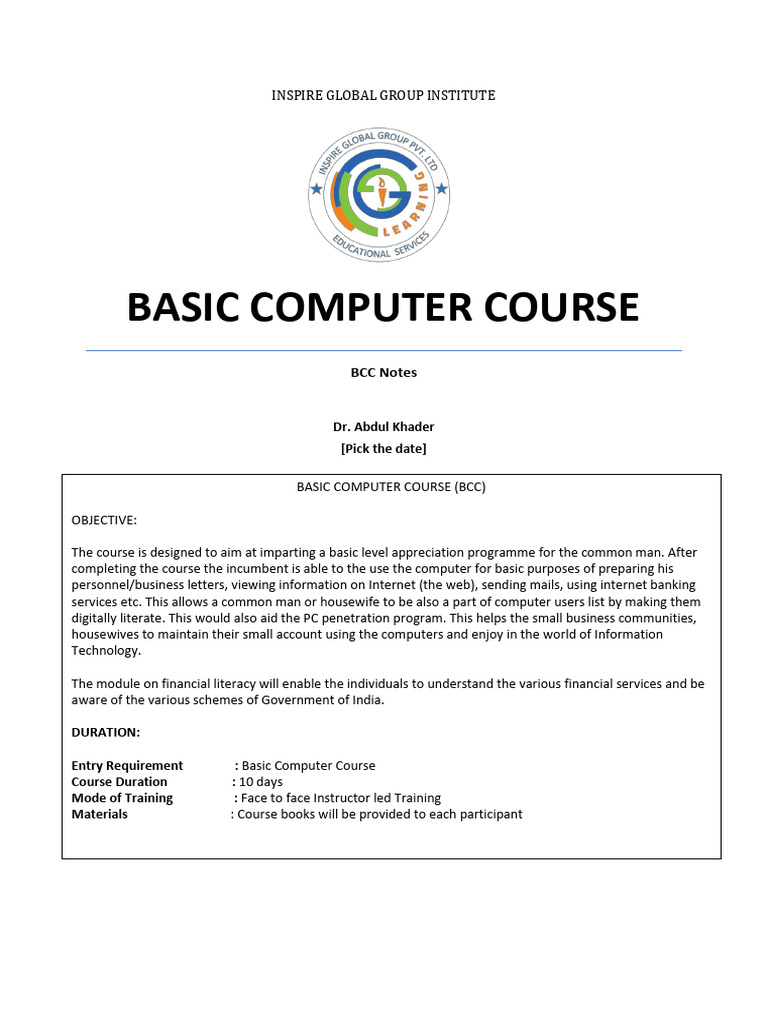 Basic Computer Course Syllabus | PDF | Spreadsheet | Icon (Computing)