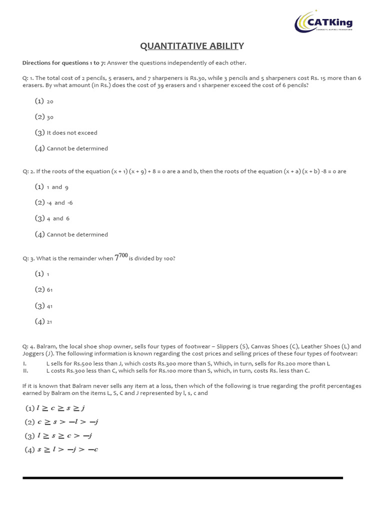 CAT 2016 Quantitative Ability Questions | PDF | Organic Foods | Nuclear ...