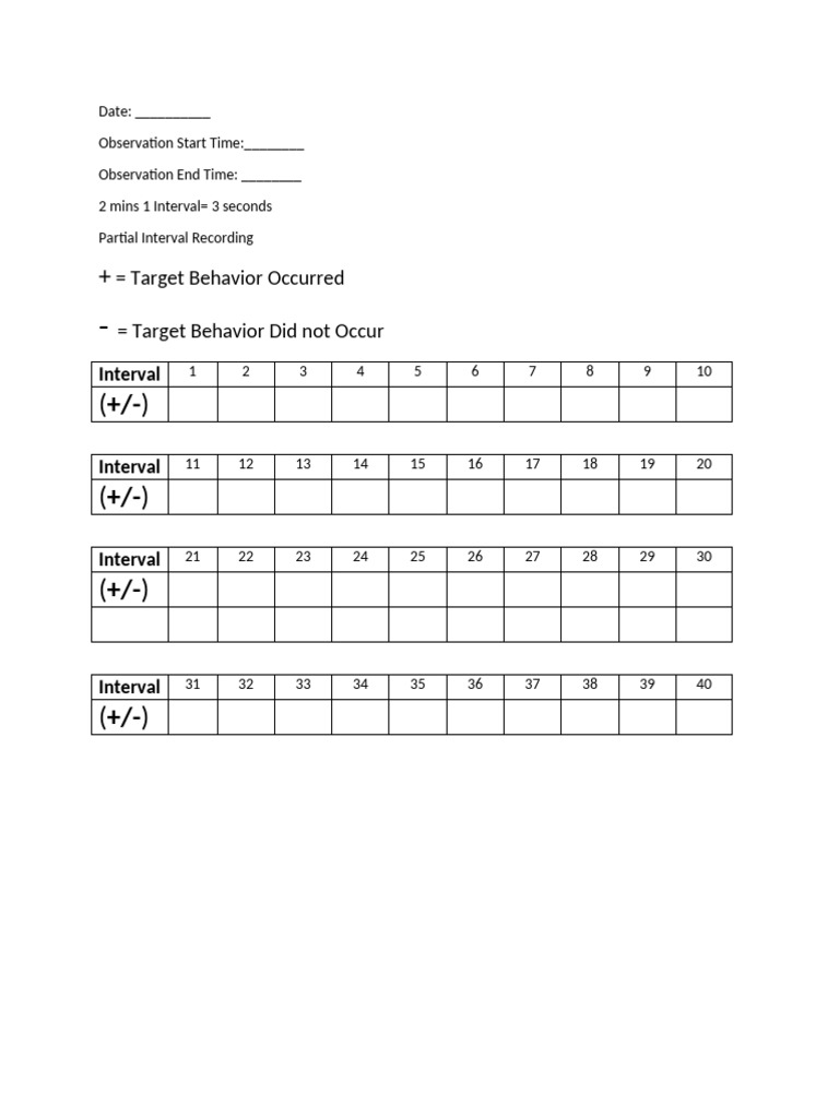 Partial Interval Recording Data Sheet | PDF