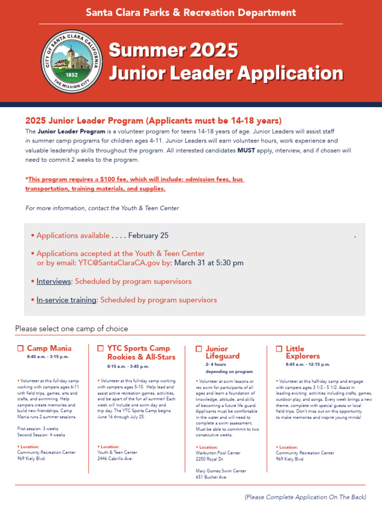 2025 Santa Clara Junior Leader Program | PDF | Learning