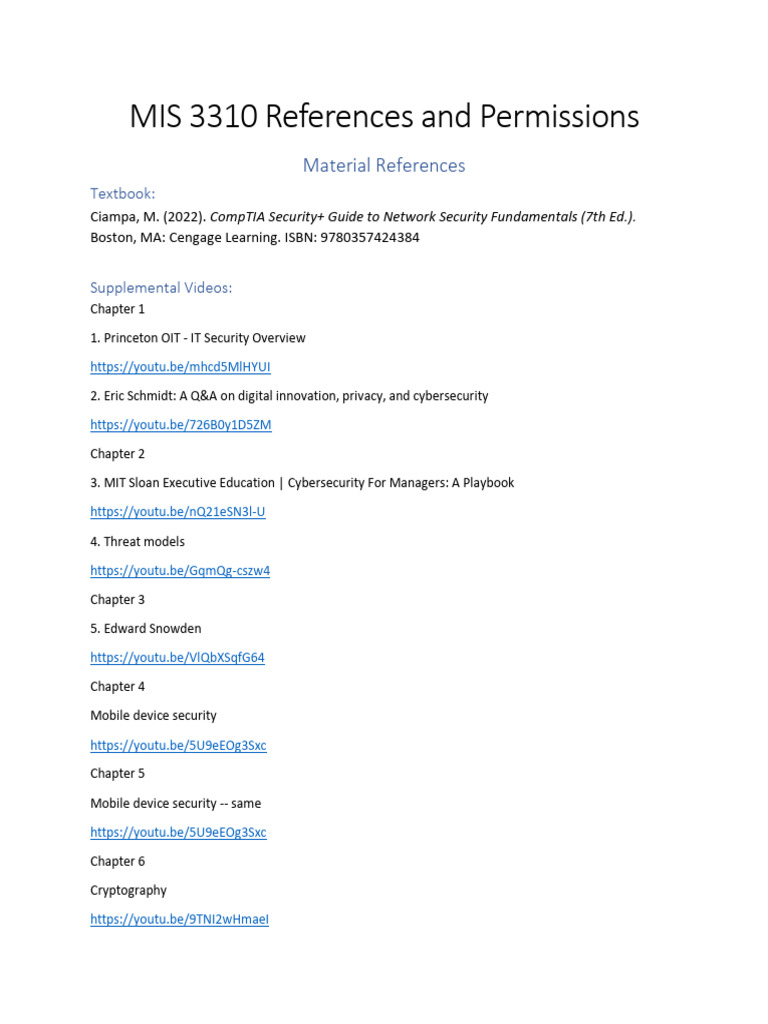 MIS 3310 Security References Guide | PDF | Security | Computer Security