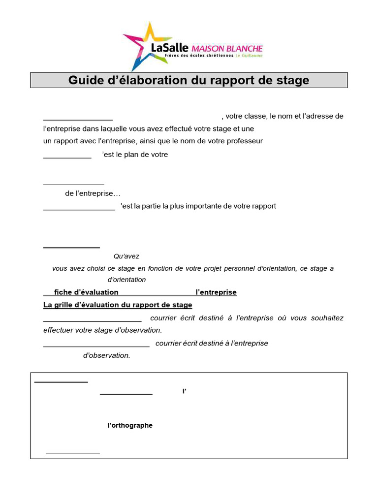 Guide complet pour rapport de stage | PDF