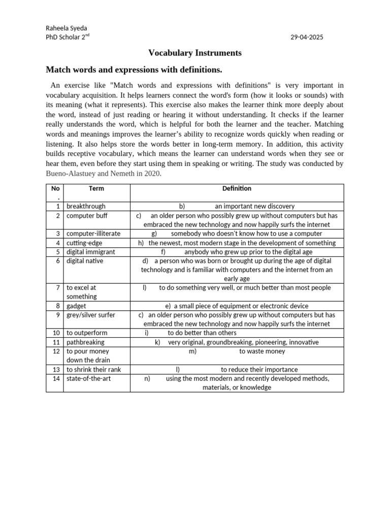 Vocabulary Acquisition Techniques Explained | PDF | Vocabulary | Learning