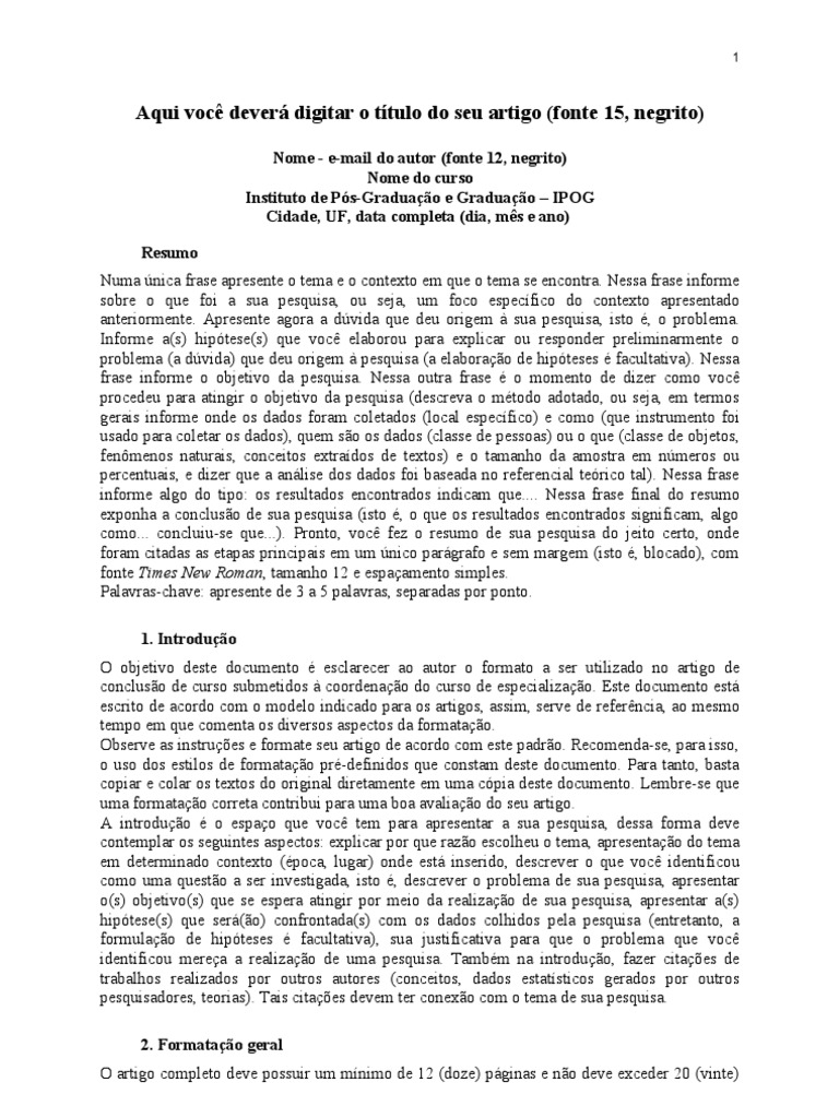 Modelo De Artigo Cientifico Tcc último Pdf